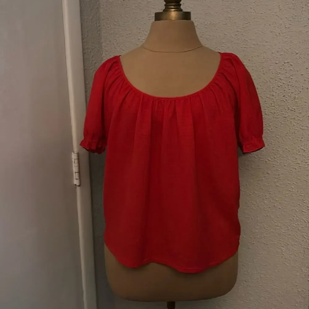 Madewell Texture & Thread Peasant Top Red Puff Sleeve S Boho Costal Cowgirl Chic